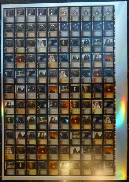 Uncut German Rare Foil sheet from Black Rider showing 12TF1 - 12TF4 along the top, with the normal RF and O cards from set 13 taking up the rest of the sheet.